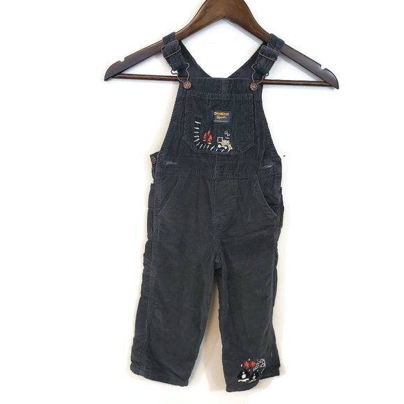 OshKosh Toddler Vintage Black Corduroy Embroidered Overall Bibs Size 24M Classic